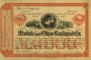 Mobile and Ohio Railroad Co - Stock Certificate